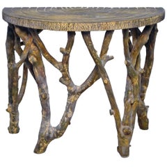 Faux Bois Tree Branch Demi-lune Console Table, Mid Century American circa 1970