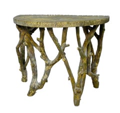 Faux Bois Tree Branch Demi-lune Console Table, Mid Century American circa 1970