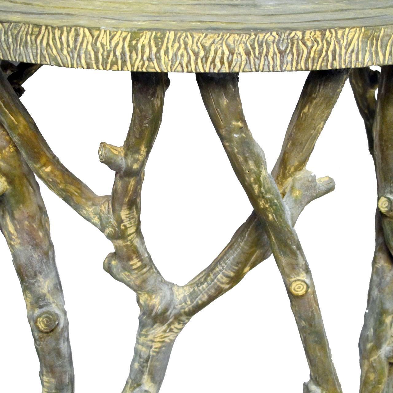Composition Faux Bois Tree Branch Demi-lune Console Table, Mid Century American circa 1970