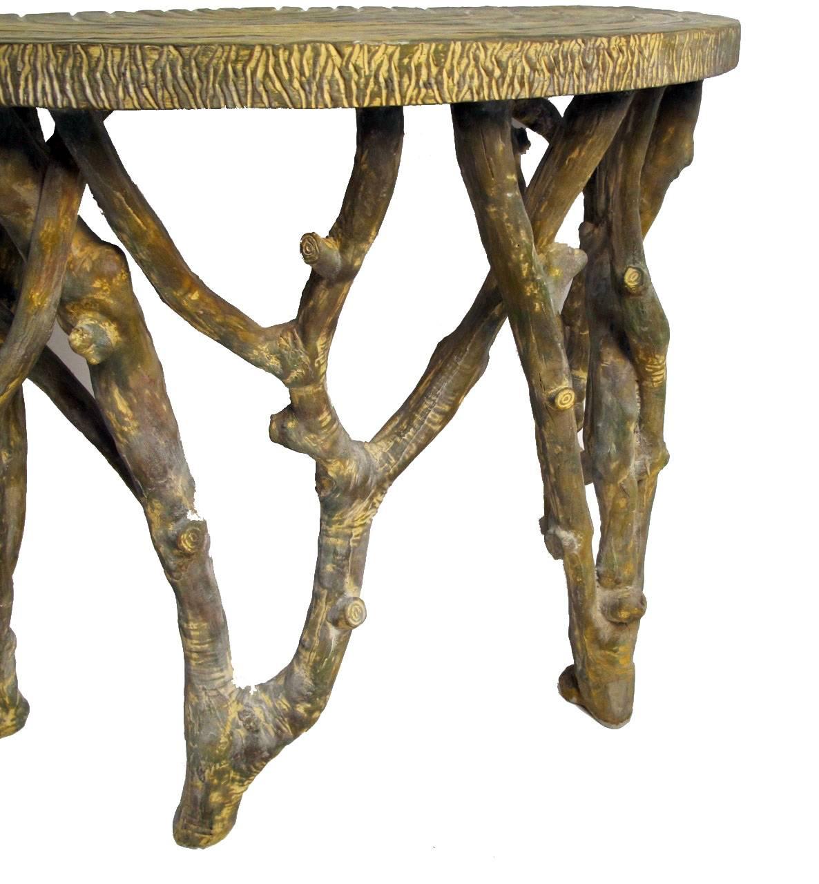 Faux Bois Tree Branch Demi-lune Console Table, Mid Century American circa 1970 1