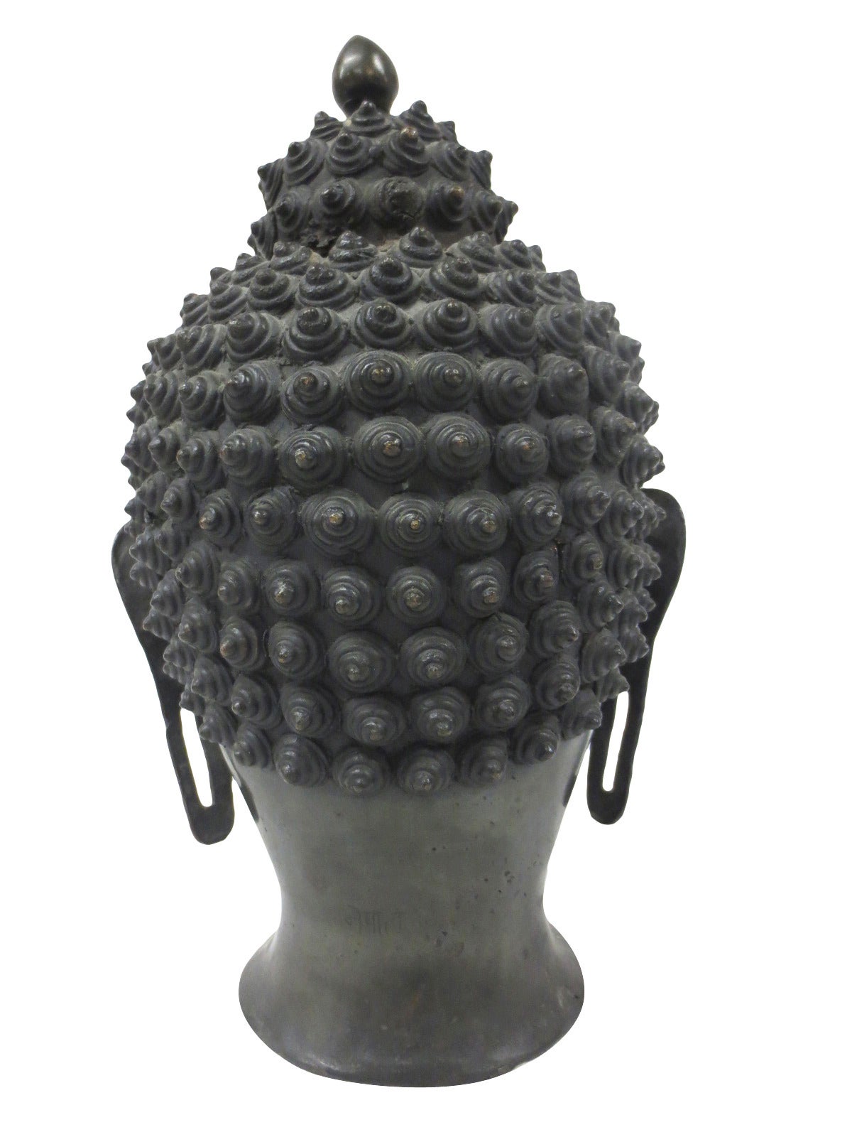 Burmese Signed Bronze Buddha Head with Turquoise Bindi For Sale