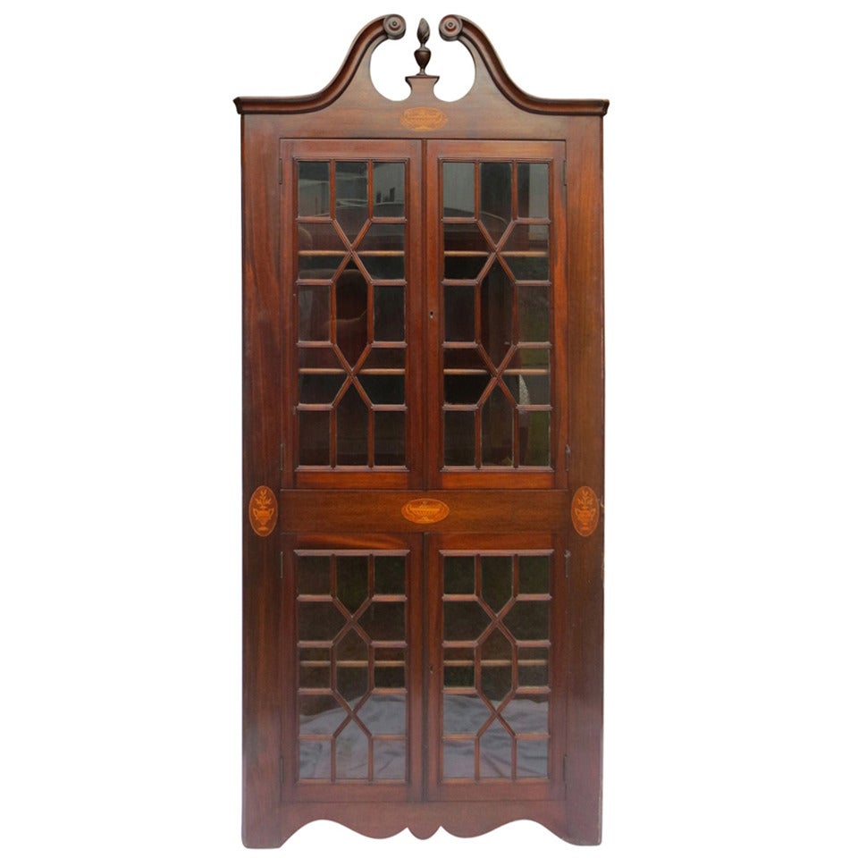 Edwardian Inlaid Mahogany Corner Cabinet For Sale