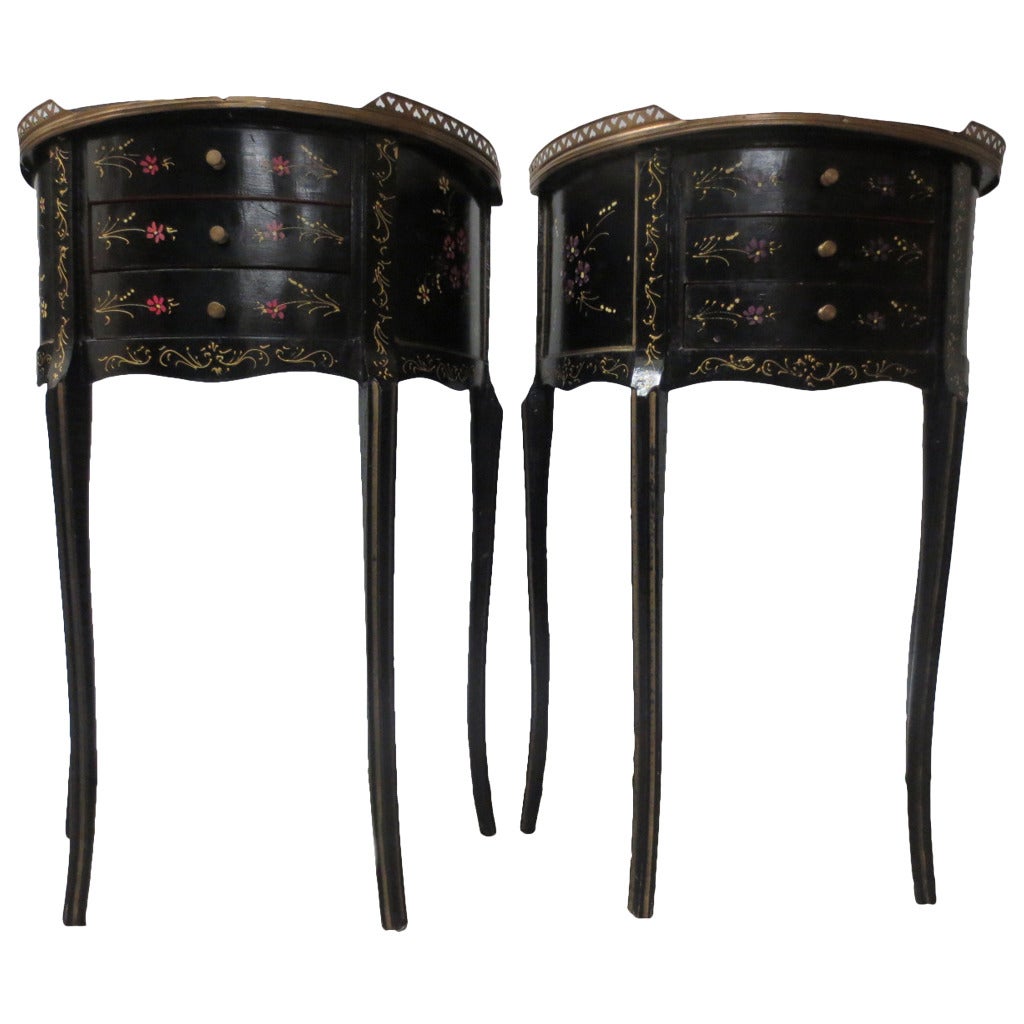 Pair of Demilune Side Tables with Brass Gallery For Sale