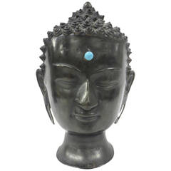 Signed Bronze Buddha Head with Turquoise Bindi