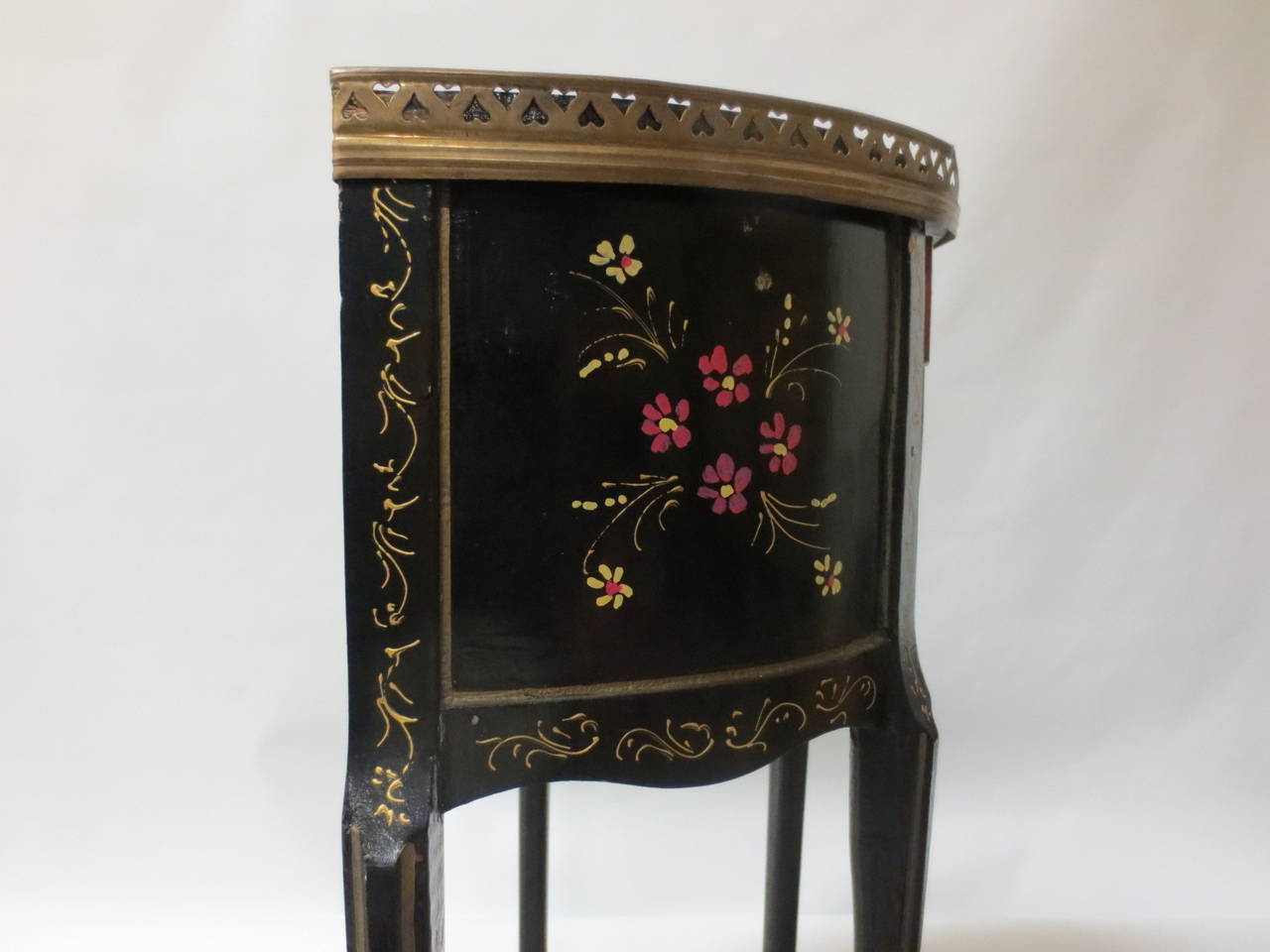 Pair of Demilune Side Tables with Brass Gallery For Sale 3