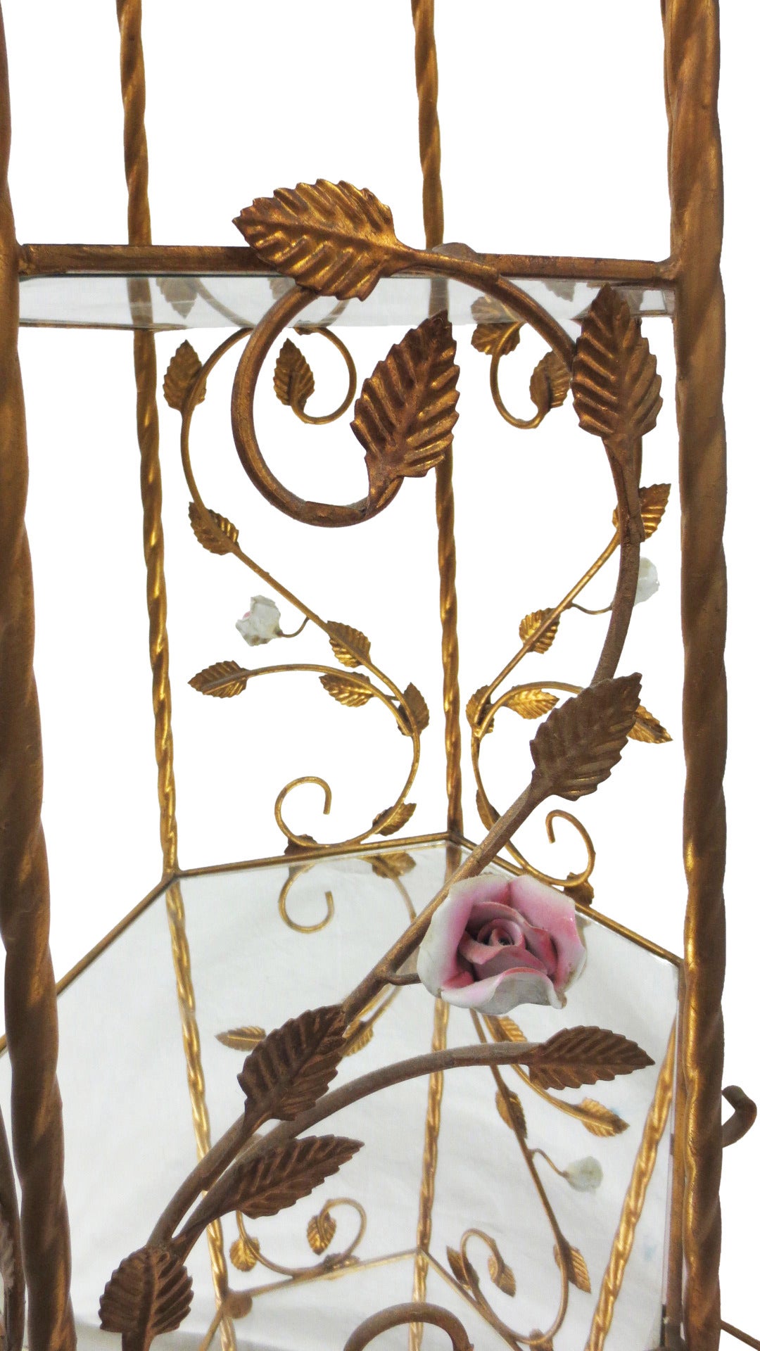 20th Century Italian Rococo Brass and Floral Etagere For Sale