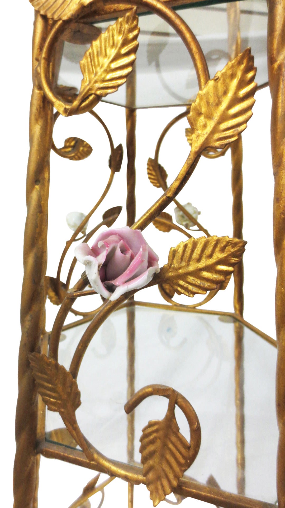 Italian Rococo Brass and Floral Etagere For Sale 2