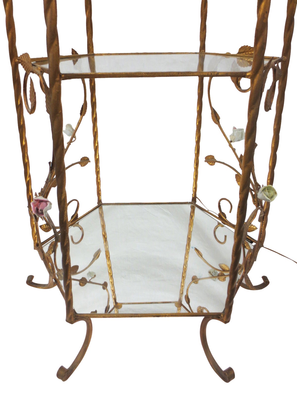 Italian Rococo Brass and Floral Etagere In Excellent Condition For Sale In Holliston, MA