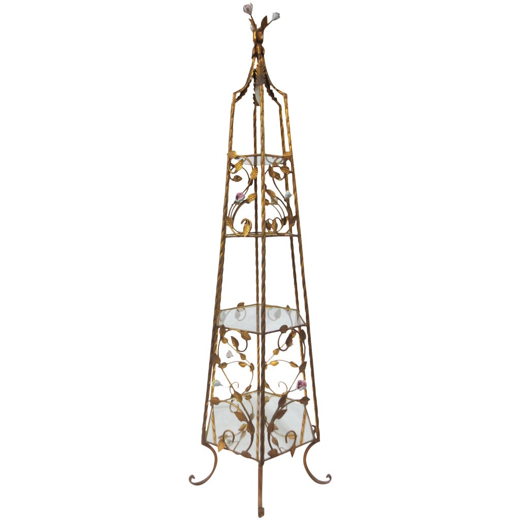 Italian Rococo Brass and Floral Etagere For Sale
