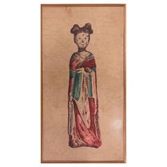 Chinese Framed Silkscreen on Fabric, Young Woman