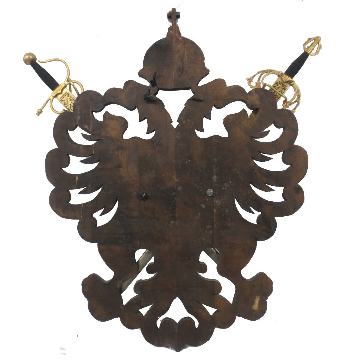 Toledo Spain carved wood wall mounted coat of arms with crown and two winged animals.

Marked 