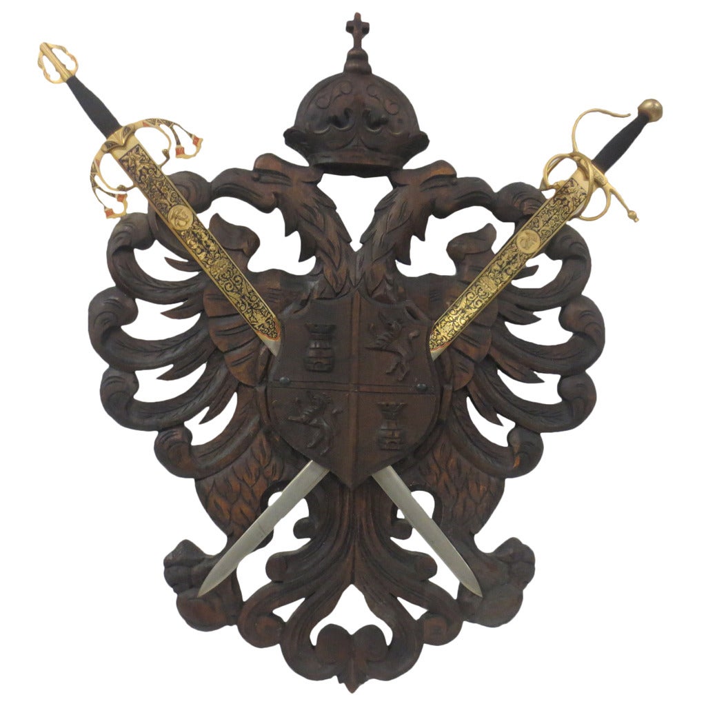 Toledo Spain Carved Wood Wall-Mounted Coat of Arms