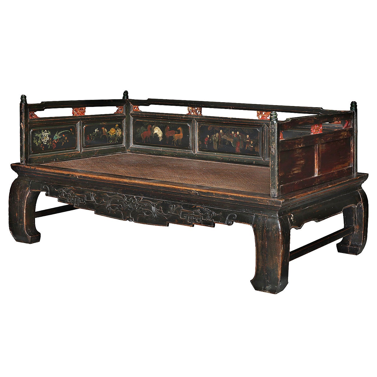 Antique Chinese Painted Daybed, Early 19th Century