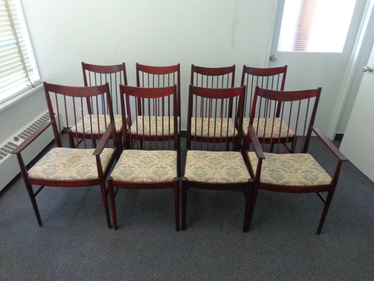 Elegant rosewood model 422 chairs by Arne Vodder for Sibast. Two armchairs included at the same price as the dining chairs if purchasing entire set.