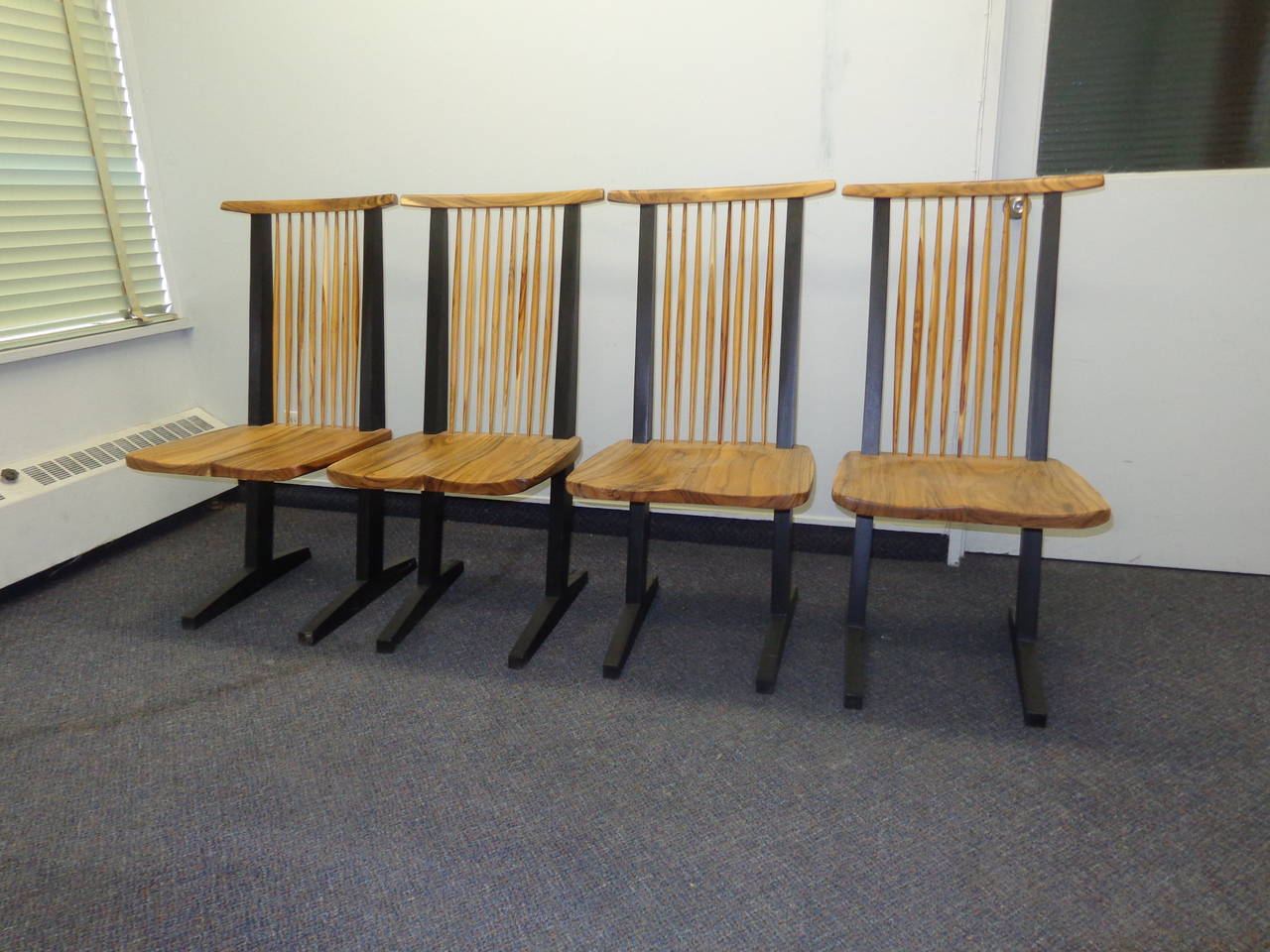 Set of eight dining chairs in meh wood in the style of Nakashima. Perfect for your new live edge table.