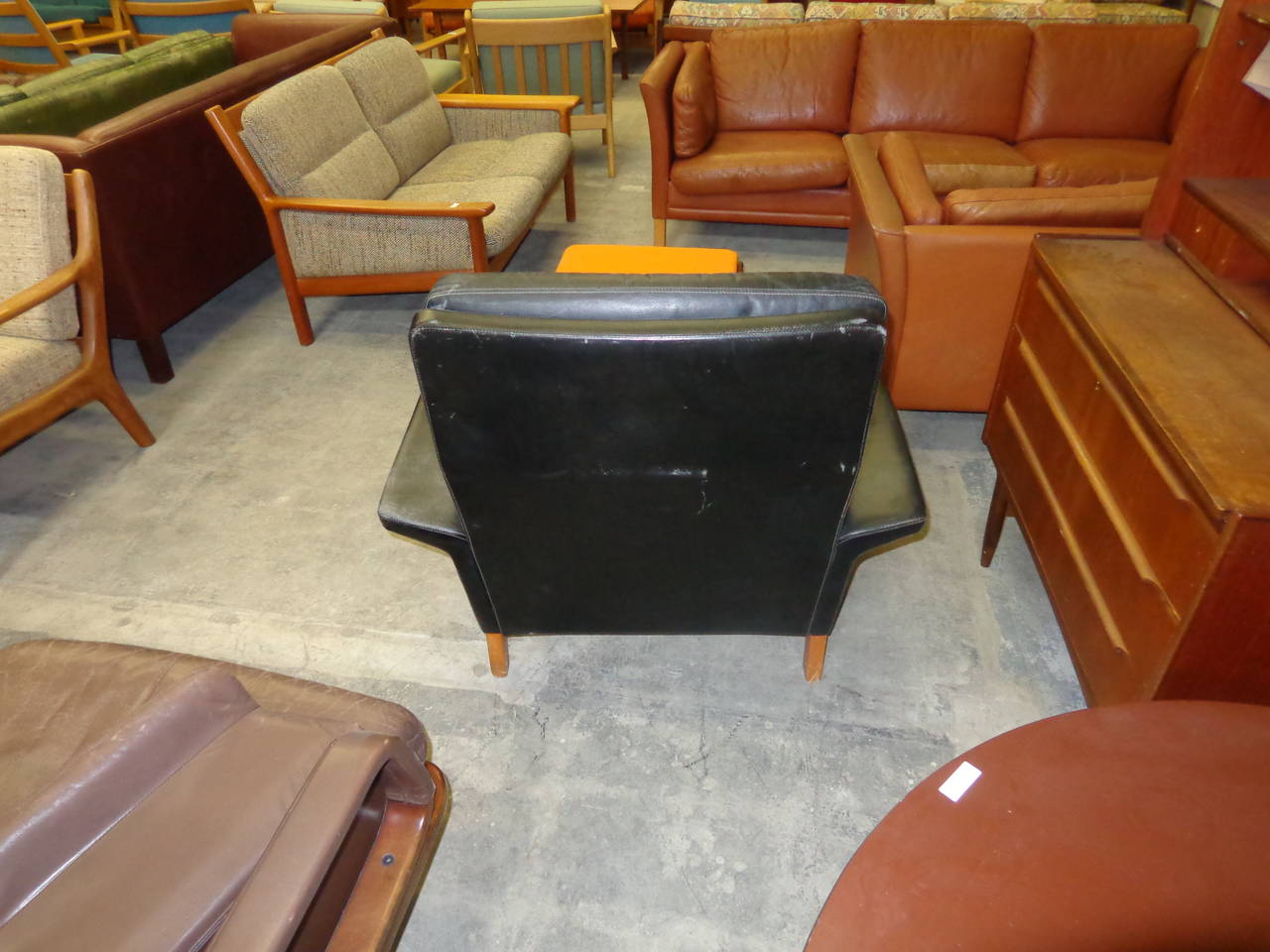 Danish Hans Olsen Lounge Chair with Original Black Leather
