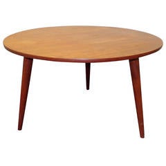 Hans J. Wegner Circular Teak Coffee Table with Three Tapered Legs