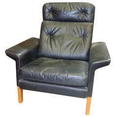 Hans Olsen Lounge Chair with Original Black Leather