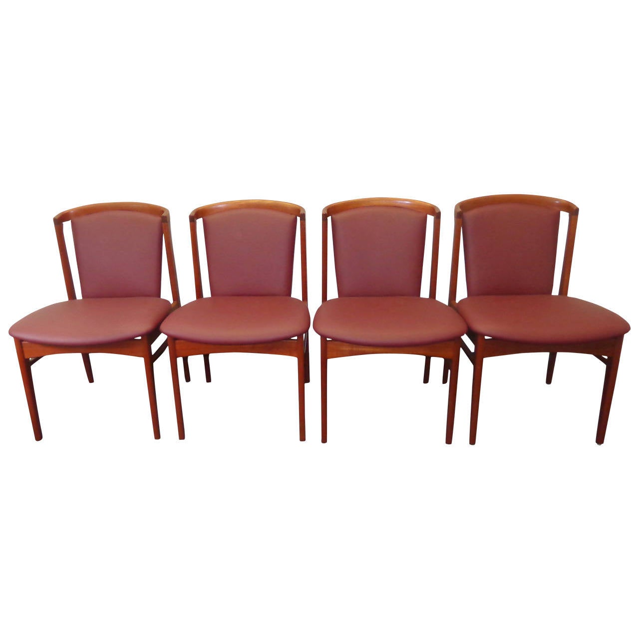 Erik Buch Set of Four Teak Dining Chairs Reupholstered in Leather For
