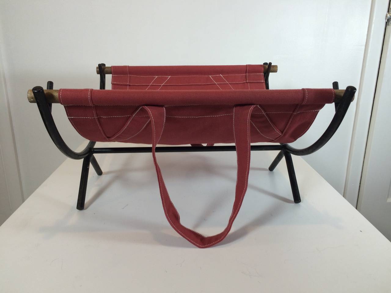 Mid-Century Modern 1951 George Nelson Log Rack with Canvas Carrier