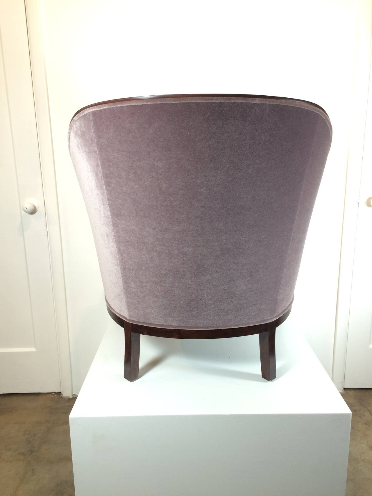 Modern 1970 Ward Bennett Walnut Frame Tufted Lounge Chairs in Mohair