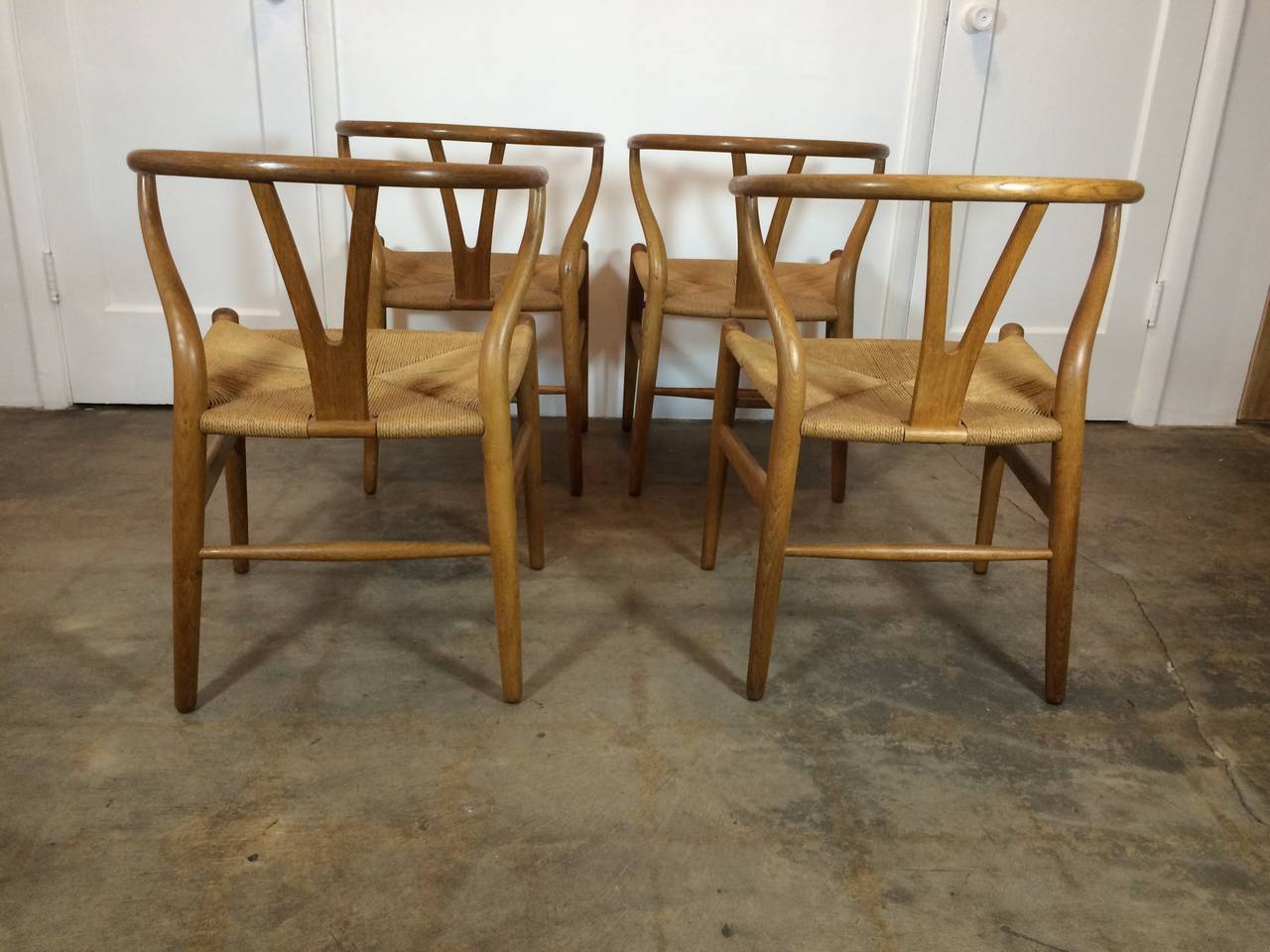 Set of Four Early Production Wishbone Chairs by Hans Wegner