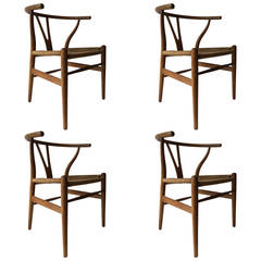 Set of Four Early Production Wishbone Chairs by Hans Wegner