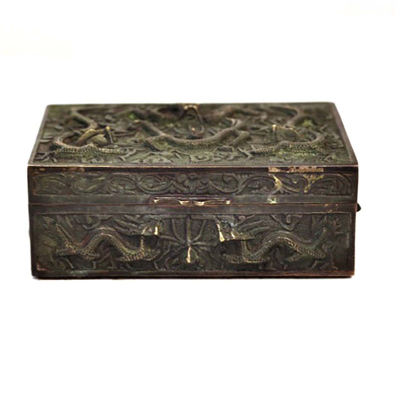 20th Century 1920s Patinated Chinese Copper Dragon Box