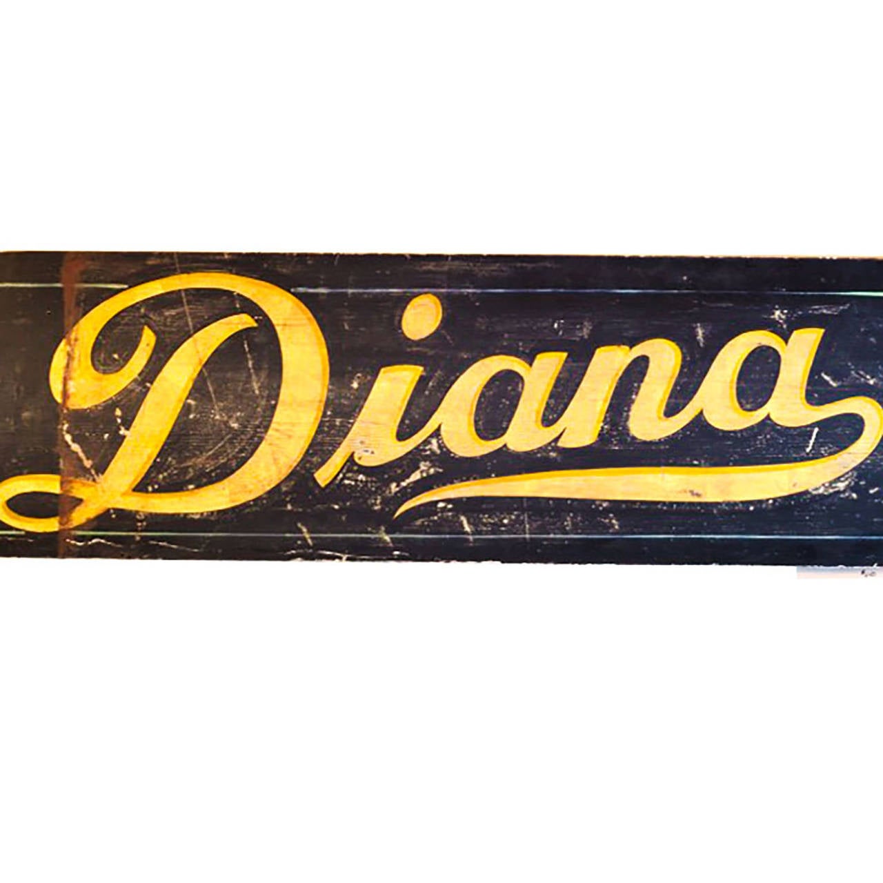 Hand painted, wooden vintage sign. Vibrant colors hand painted on wooden base. There are two holes on the left hand side for hanging vertically. 
Circa early 20th century.