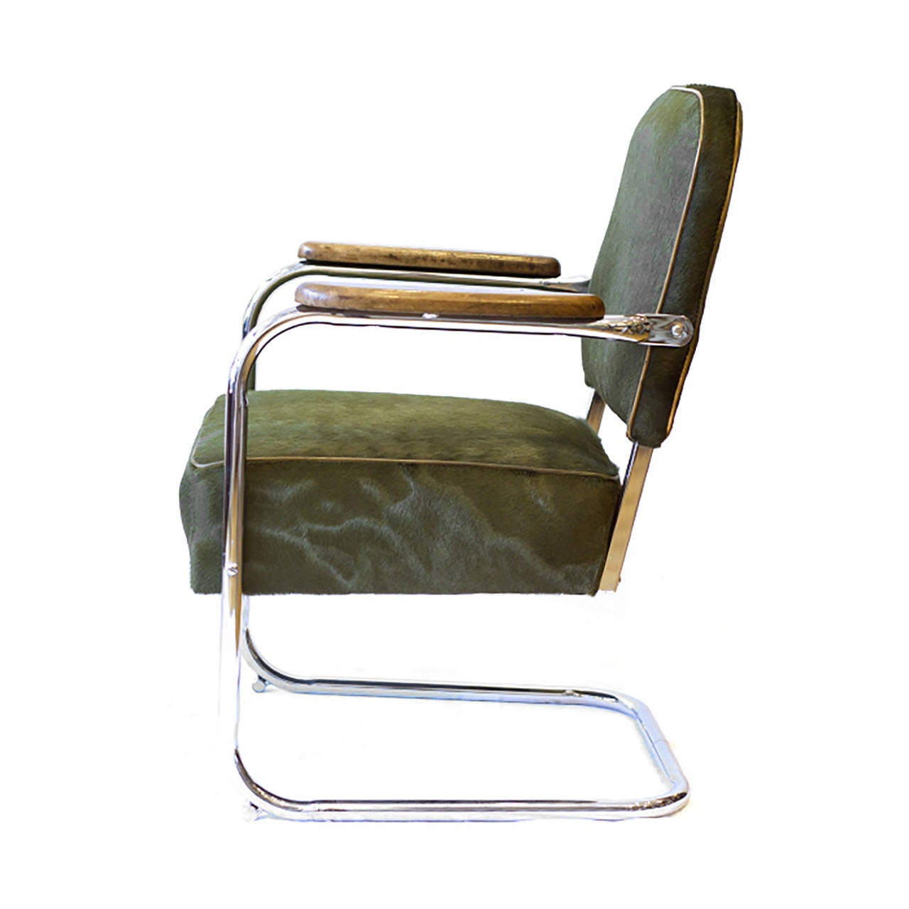 Pair of Custom Olive Green Pony Hide Side Chairs In Excellent Condition In San Francisco, CA