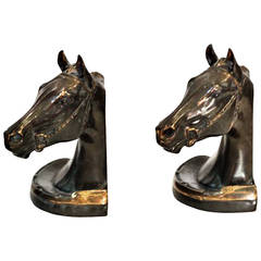 Antique Pair of Early 20th Century Bronze Horse Bookends