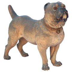 Austrian Terracota Dog with Glass Eyes, Late 19th Century - Early 20th Century