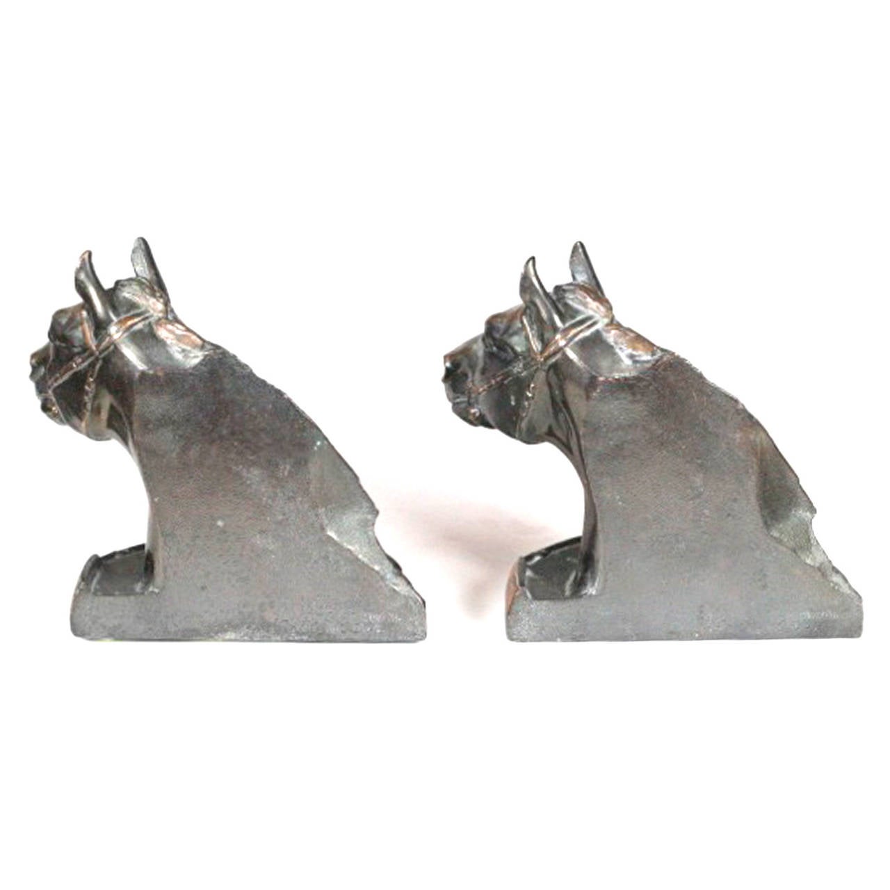 Pair of Early 20th Century Bronze Horse Bookends 1