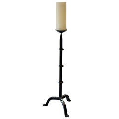 Monumental Cast Iron Candelstick with Large Pillar Candle
