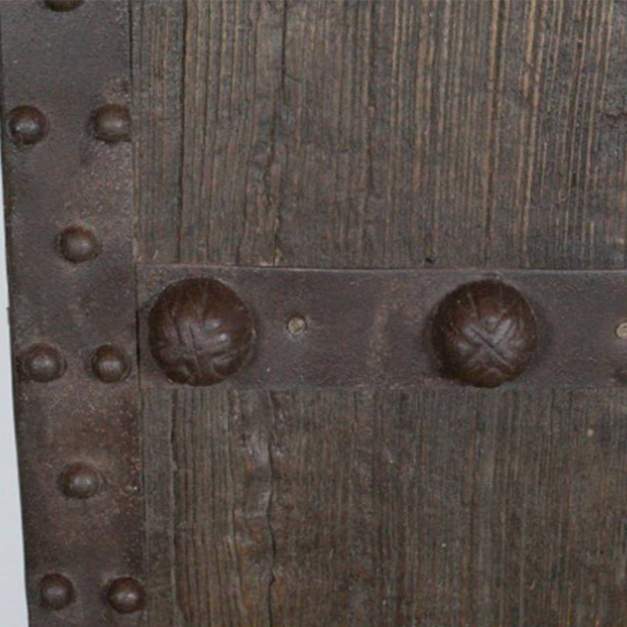 Late 19th c. Studded Elmood and Cast Iron Chinese Garden Gate Doors c. 1860-1890 In Excellent Condition In San Francisco, CA