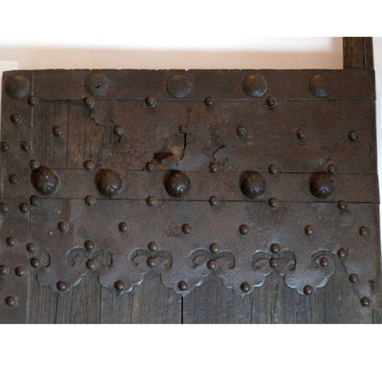 19th Century Late 19th c. Studded Elmood and Cast Iron Chinese Garden Gate Doors c. 1860-1890