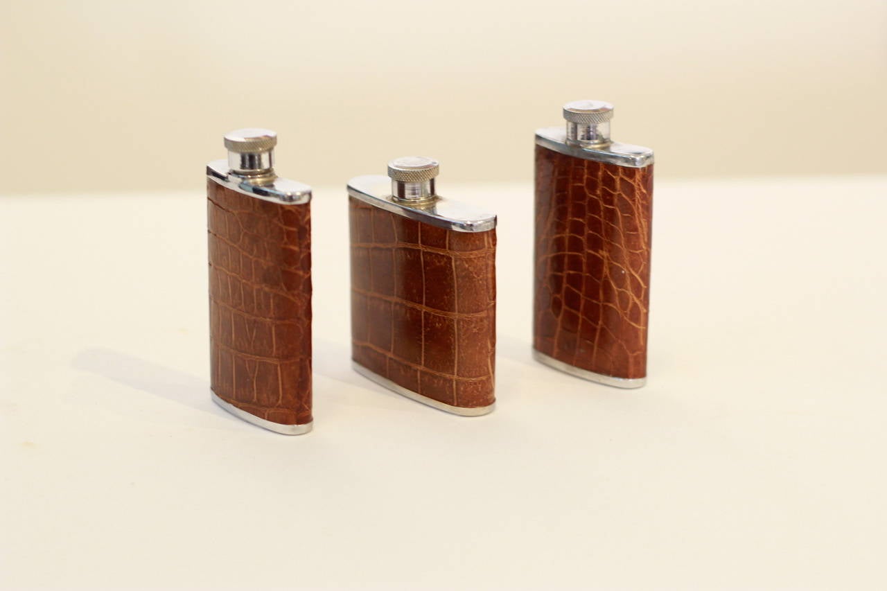 English Vintage Aligator Hip Flasks