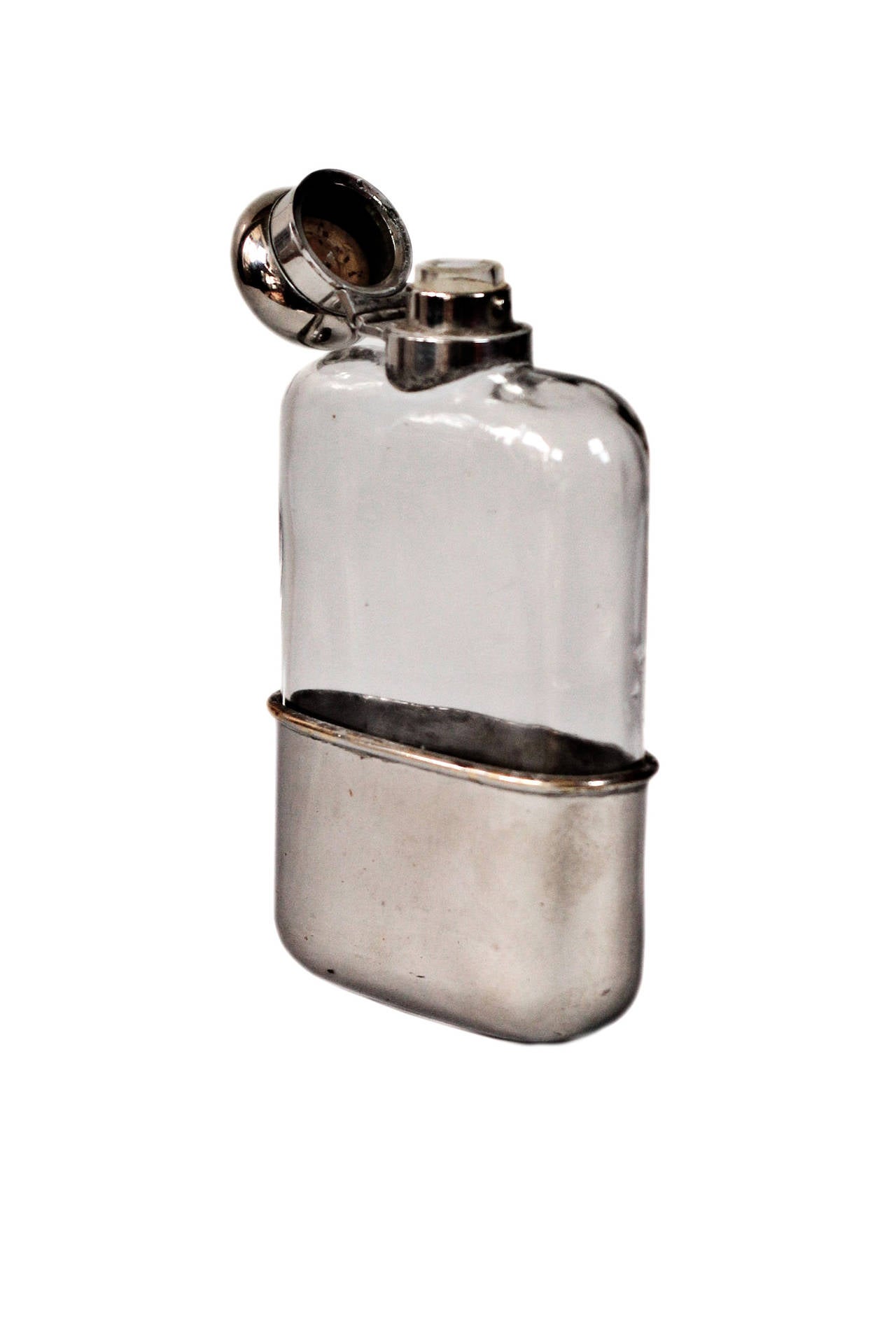 Unknown Silver Plated and Glass Hip Flask