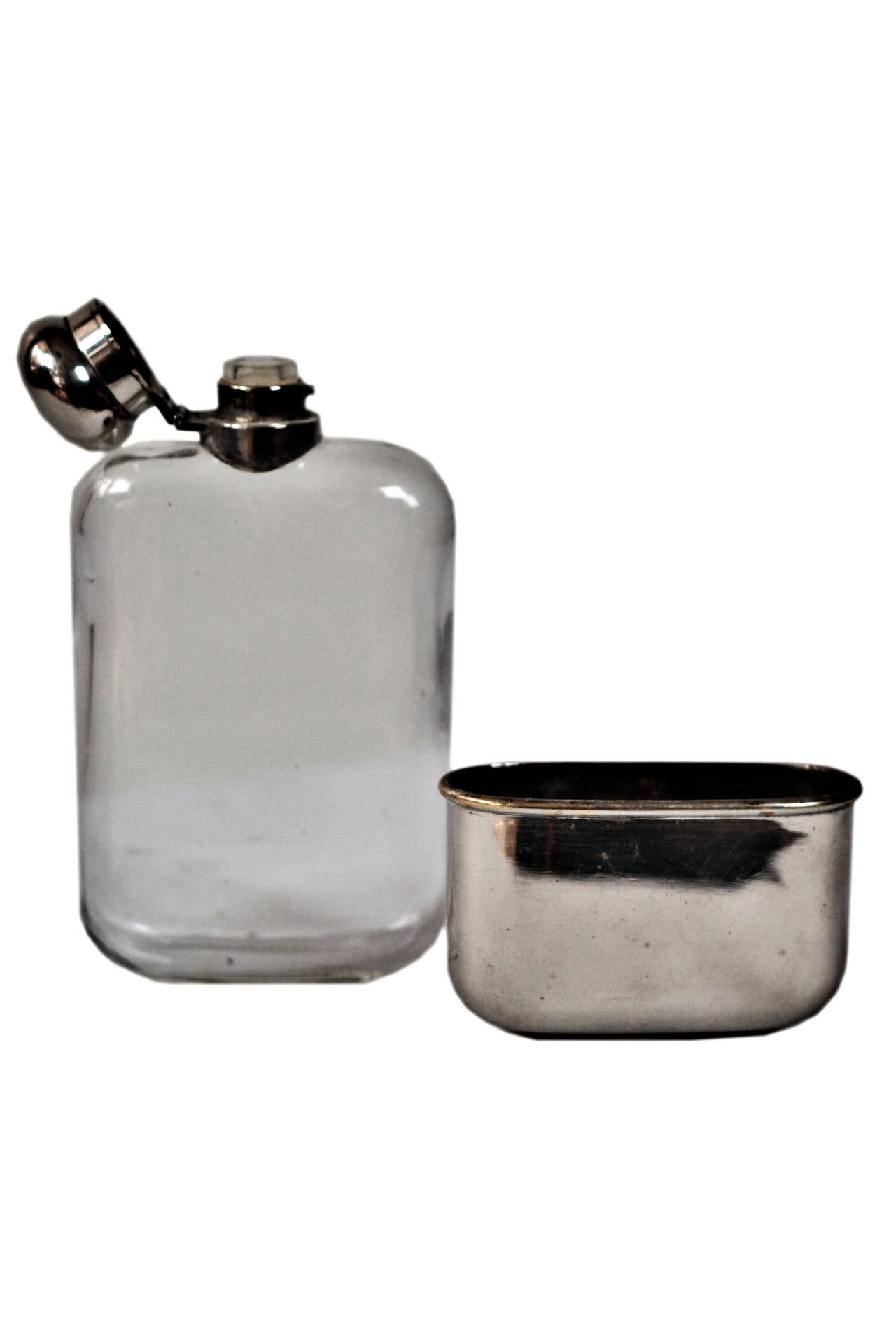 Silver Plated and Glass Hip Flask In Excellent Condition In San Francisco, CA