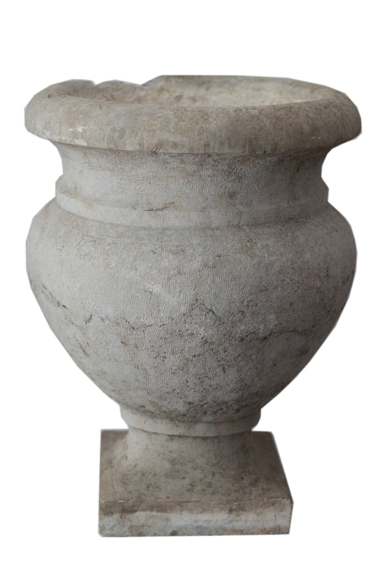 Large cast stone urns, circa 1920s.