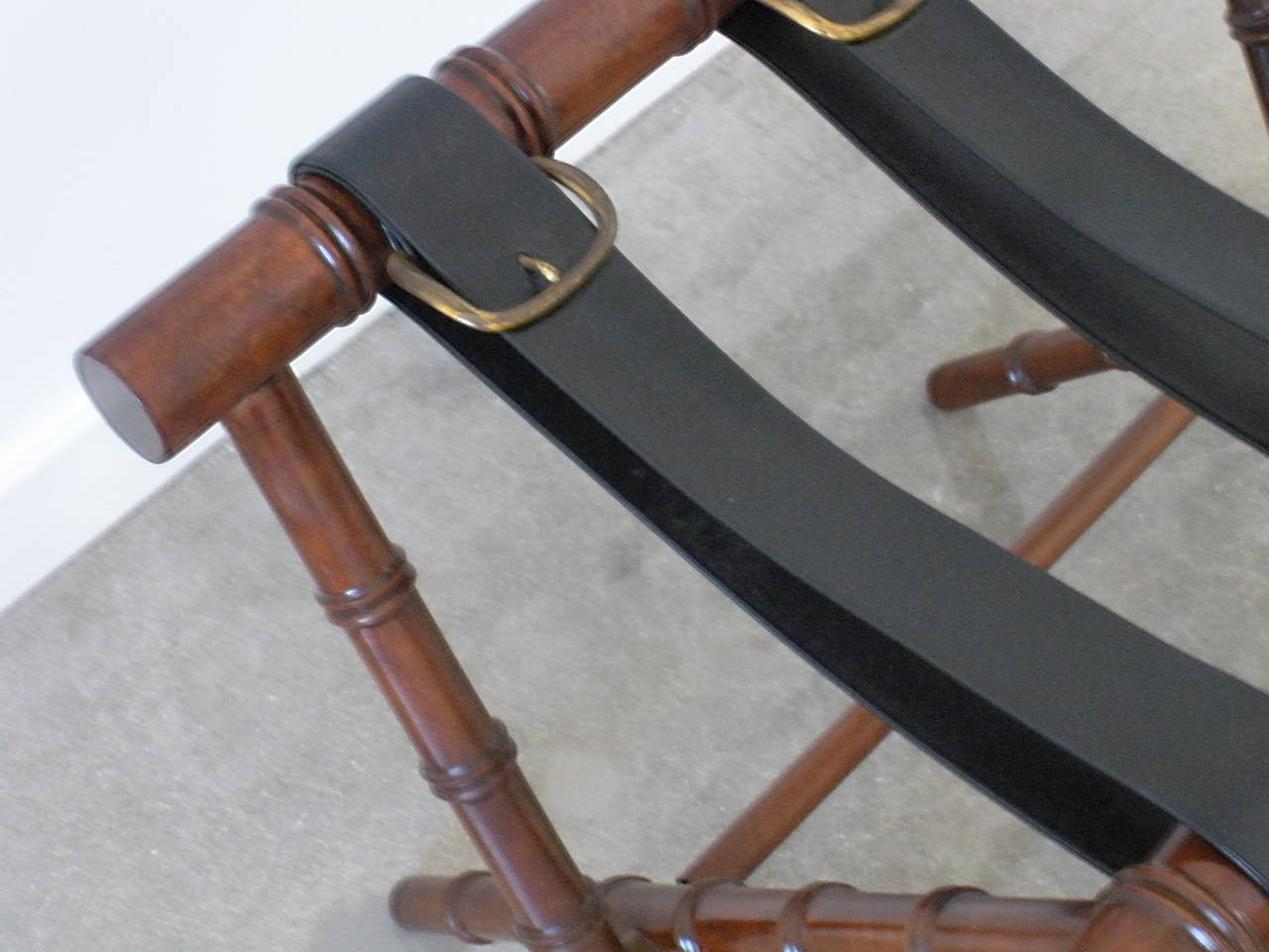 Mid-20th Century Adnet Style Faux Bamboo and Leather Luggage Rack