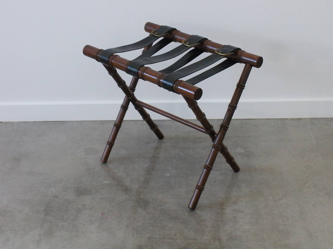 Art Deco Adnet Style Faux Bamboo and Leather Luggage Rack