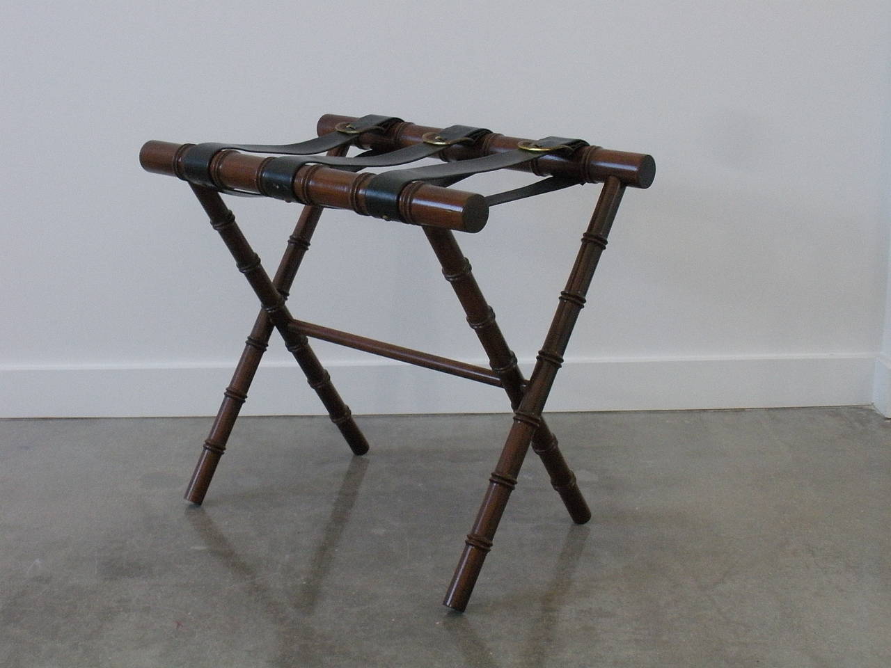 Adnet Style Faux Bamboo and Leather Luggage Rack In Good Condition In West Palm Beach, FL