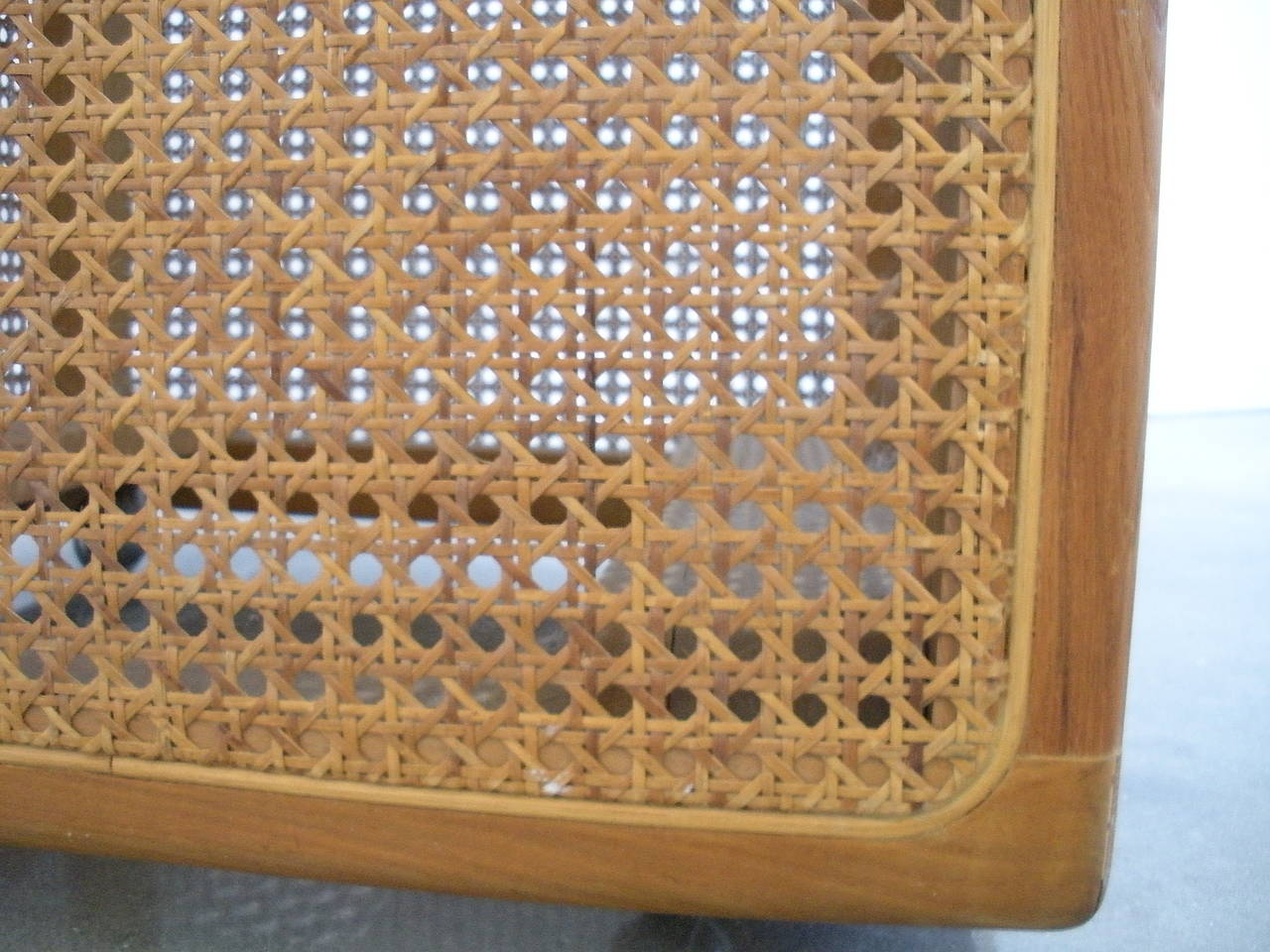 Late 20th Century Pair of Ashwood Cocktail / Lamp Tables with French Caning:  American 1970s