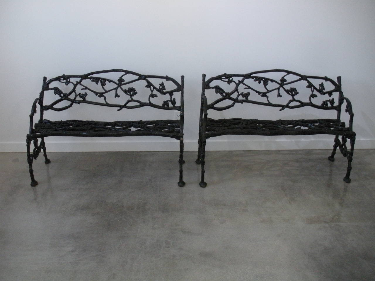 Pair of 19th Century Faux-Bois Cast-Iron Garden Benches:  Janes Beebe 1