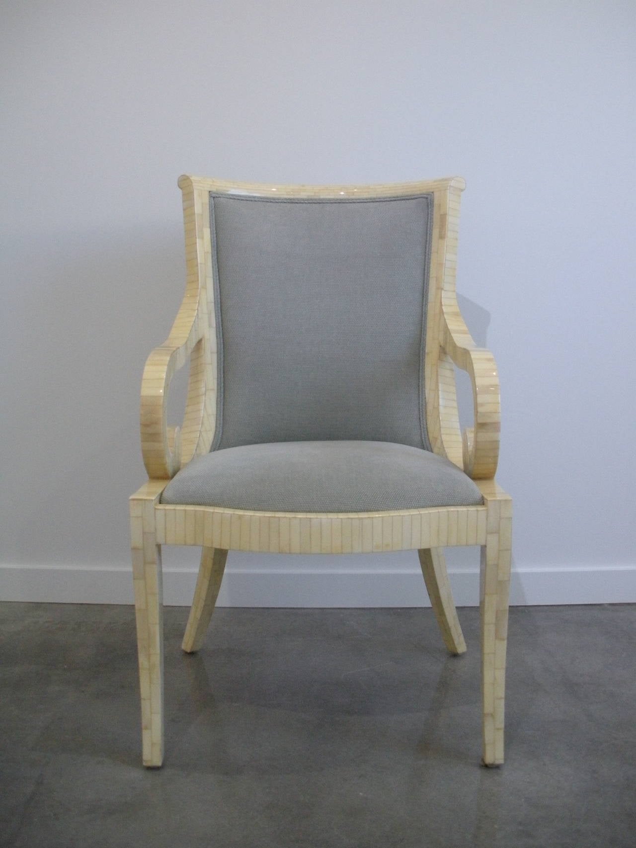 Set of 4 Hollywood Regency Style Tessellated Bone Armchairs: Enrique Garcel