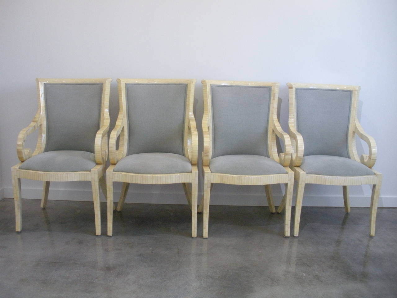 Set of 4 Hollywood Regency Style Tessellated Bone Armchairs: Enrique Garcel 4