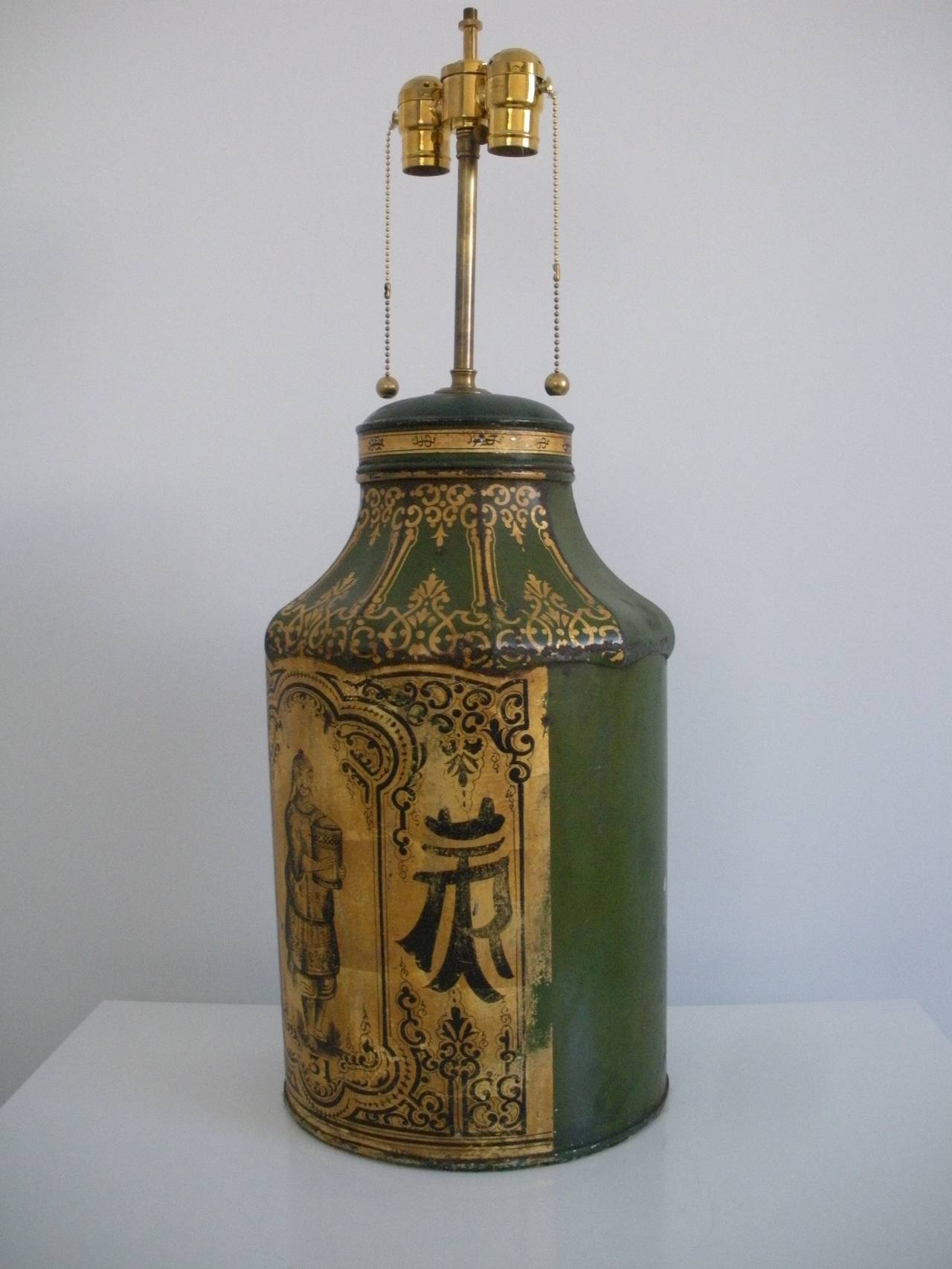 19th Century Tole Ware Chinese Tea Canister Lamp 1