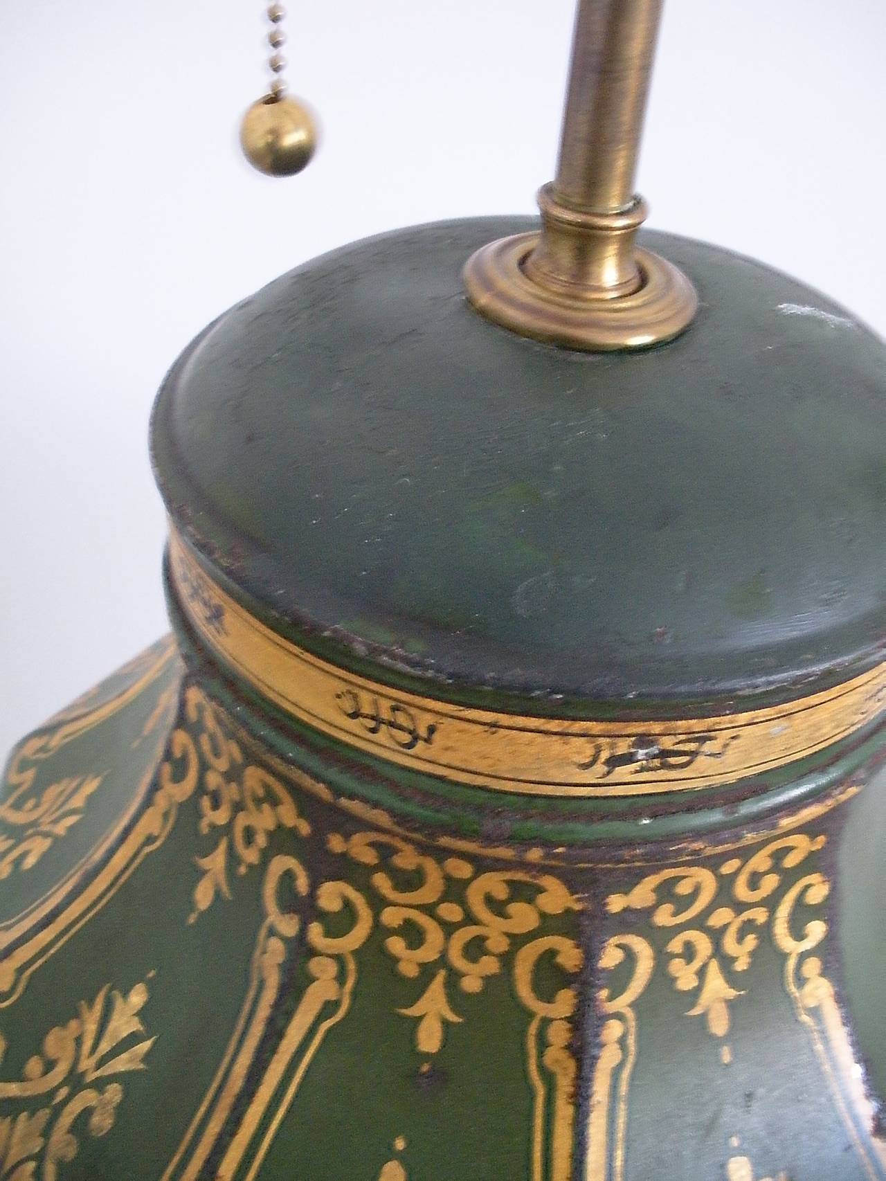 Asian 19th Century Tole Ware Chinese Tea Canister Lamp