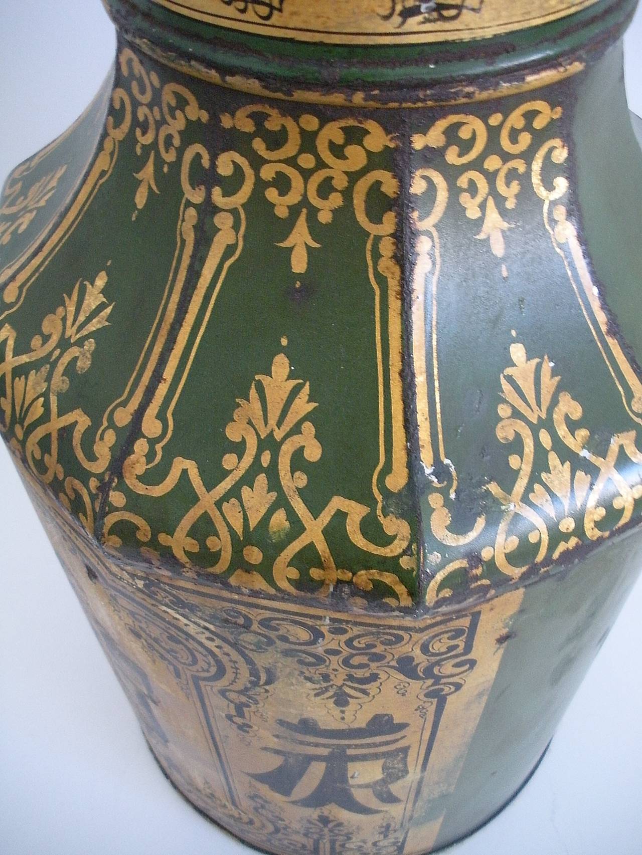 Painted 19th Century Tole Ware Chinese Tea Canister Lamp
